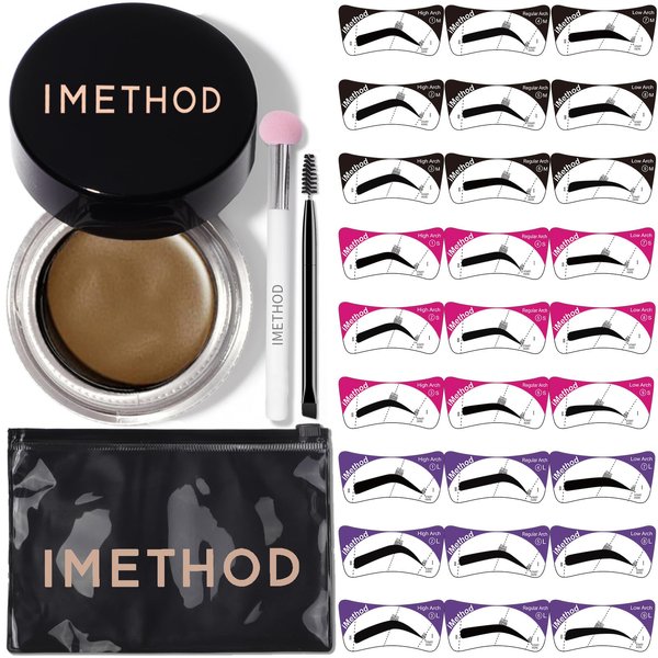 iMethod Eyebrow Stamp Stencil Kit - Brow Stamp and Stencil Kit with Brow pomade, 27 Reusable Stencils, Dual-ended Brush and Sponge Applicator, Brow Trio Eyebrow Kit, Easy to Use, Blonde