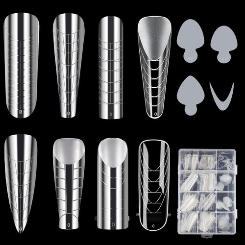 BOMOQING 288 Nail Forms for Poly Nail Gel Full Cover Dual Nail Forms Set Slip Solution for Acrylic Nails,8 Type Nail Forms 4 Styles 12 Sizes Nail Sticker Silicone for Manicure Extension