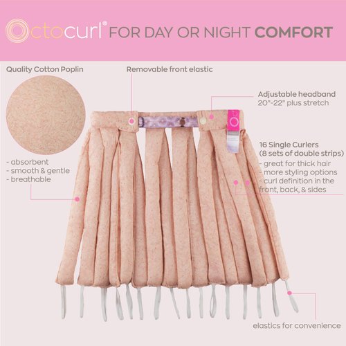 Octocurl Heatless Curls Headband - Hair Curlers for Overnight Curls, Heatless Curlers, Hair Curlers to Sleep In, Heatless Hair Curler, Curlers No Heat, Hair Rollers for Extra Long Hair (Cotton - Pink)