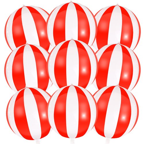 9 Pack Circus Balloons - LIYDE Carnival Decorations Circus Theme Party Decorations Circus Decorations 22 Inch 360 Degree 4D Carnival Balloons (White and Red)