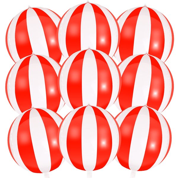9 Pack Circus Balloons - LIYDE Carnival Decorations Circus Theme Party Decorations Circus Decorations 22 Inch 360 Degree 4D Carnival Balloons (White and Red)