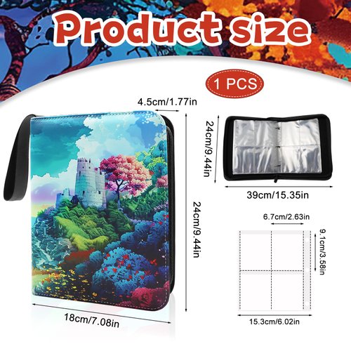 Trading Card Binder 4-Pocket 400 Card Holder with Zippe,Small Cards Collection and Storage Bag,3 ring binder Gifts for Boys and Girls,Transaction Card Clip with 50 Removable Sleeve(4 Pocket Red)