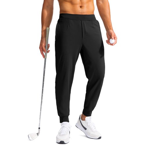 G Gradual Men's Golf Joggers Pants with Zipper Pockets Stretch Sweatpants Slim Fit Track Pants Joggers for Men Work Running (Black, L)