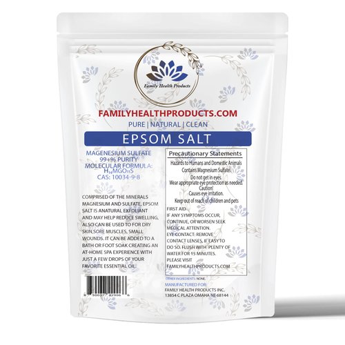 Pure Epsom Salt Magnesium Sulfate - Food Grade Bulk Crystals for Bath Soak 12 oz. Bag (Family Health Products)