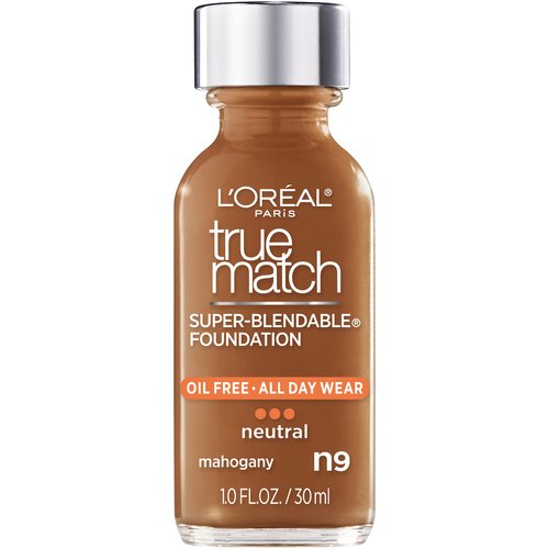 L'Oreal Paris Makeup True Match Super-Blendable Liquid Foundation, Mahogany N9, 1 Fl Oz,1 Count