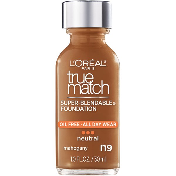 L'Oreal Paris Makeup True Match Super-Blendable Liquid Foundation, Mahogany N9, 1 Fl Oz,1 Count