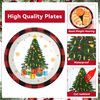 96 Pcs Christmas Paper Plates and Napkins Christmas Xmas Party Supplies Green Red Black Buffalo Plaid Christmas Tree Disposable Tableware Set Merry Christmas Themed Party Favors Holiday Winter Decor