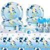 81Pcs Newborn Baptism Church Birthday Party Supplies Blue God Bless Party Tableware Set Blue First Communion Party Decoration