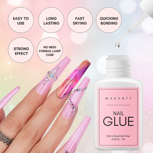 Super Strong Nail Glue for Acrylic Nails,Nail Tips, Press On Nails, Fake Nails, Salon Quality Brush On Nail Glue Easy Application Durable & Long-Lasting Makartt Glue False Nails