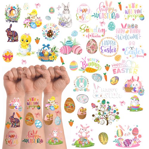 184 Pieces Easter Temporary Tattoos Stickers,12 Sheets Easter Egg Bunny Themed Tattoos Stickers,Fun Easter Basket Stuffers,Goodie Bag Fillers,Classroom Rewards