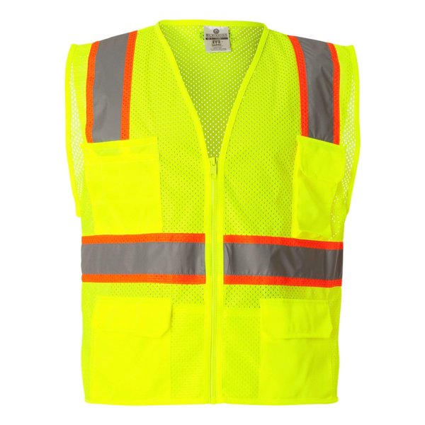 Kishigo All Mesh Contrast Unisex Reflective Safety Vest 1195, ANSI Type R / Class 2 Compliant, 6 Pockets - Pencil & Radio Pockets, Zipper Front, Silver & Orange Reflective Lining (Lime, 3X)
