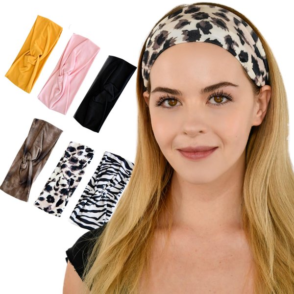 LOTUS78 Headbands for Women 6 Pack, Fashionable Sports Hairbands, Elastic Wide Headbands, Non-Slip Workout Yoga Sports Headbands for Women, (Safari)