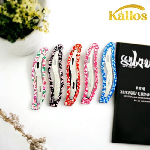Kàllos 12 Pack - Skull Pattern Wavy hair snap clips, 2.5 Inch Metal Barrettes for All Hair Types, Non-Slip, Stylish for Women and Girls.(Multi)