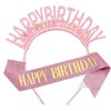 Fosrisix Happy Birthday Sash Crown Headband Tiara for Girls Pink Birthday Decorations for Adult Woman Princess Birthday Party Decorations Supplies Gifts Set of 2