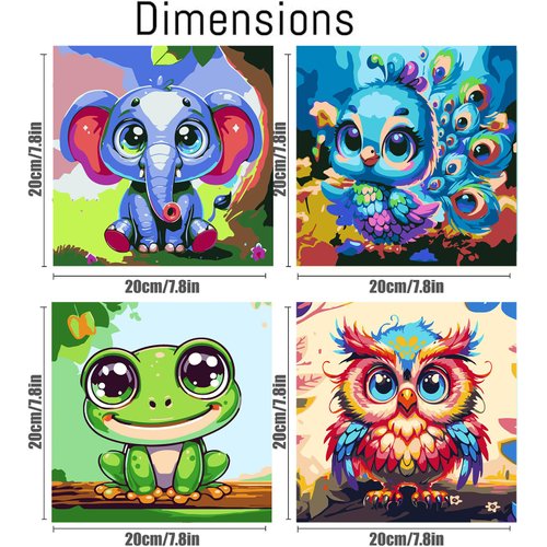croshom 4 Pack Animals Paint by Number for Kids with Wooden Frame-Paint by Numbers for Kids Butterflies Ages 4-8-12,Without Frame DIY Color Animal Oil Painting Acrylic Paints, Home Wall Decor 8x8inch