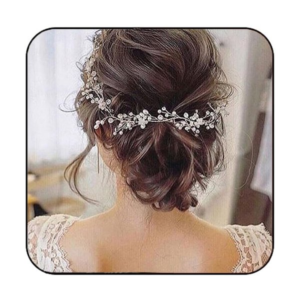 JAKAWIN Bride Wedding Pearl Hair Piece Silver Rhinestone Hair Vine Bridal Hair Accessories for Women