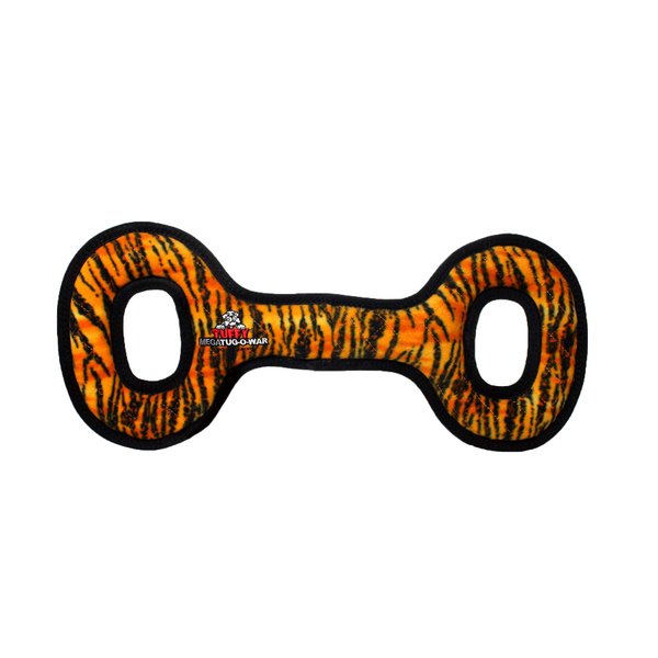 TUFFY - World's Tuffest Soft Dog Toy - MEGA Tug Oval - Squeakers - Multiple Layers. Made Durable, Strong & Tough. Interactive Play (Tug, Toss & Fetch). Machine Washable & Floats. (Tiger 2 Pack)