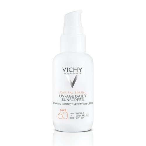 Vichy Capital Soleil UV-Age Daily SPF 60 | Anti Aging Sunscreen for Face SPF 60 | Hyaluronic Acid + Peptides + Vitamin C | Broad Spectrum Invisible SPF Protection | No White Cast Sunscreen