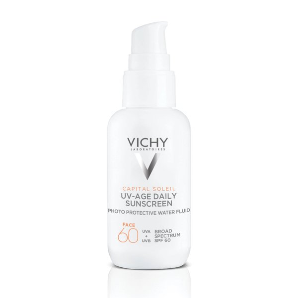 Vichy Capital Soleil UV-Age Daily SPF 60 | Anti Aging Sunscreen for Face SPF 60 | Hyaluronic Acid + Peptides + Vitamin C | Broad Spectrum Invisible SPF Protection | No White Cast Sunscreen