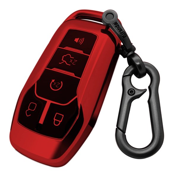 Kirsnda for Ford and for Lincoln key fob cover case,with keychain fit Explorer Mustang Edge Fusion MKZ MKC Smart Remote Vehicle Accessories,Soft TPU key case,5 Buttons(Red)