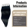 Tape in Hair Extensions Human Hair Double Stitched Jet Black Invisible Tape in Hair Extensions 16 inch Seamless Tape ins 20pcs 50g Tape on Real Human Hair Extensions Thick Ends