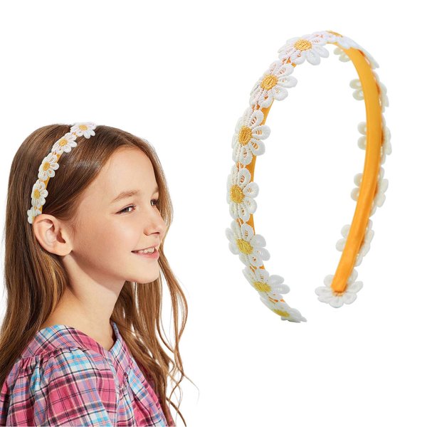 AIUPUOC Flower Headbands for Girls Flower Girl Hair Accessory White Daisy Floral Headband Flower Headpiece Spring Hair Accessories (Yellow)