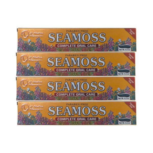 Seamoss Toothpaste with Clove, Tea-Tree, Neem, Babool, and Eucalyptus Oils - Paraben Free & Refreshing Oral Care for Sensitive Teeth - Halal - Pack of 4