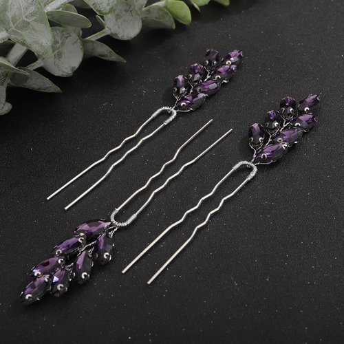 Teyglen 3pcs Crystal Bridal Hair Pins Rhinestone Hair Pieces Bride Wedding Hair Accessories Vintage Blue Red Purple Rhinestone Hair Pins for Women Girls Party Prom (Purple)