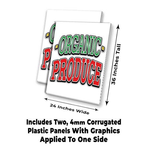 Organic Produce (24" X 36") 4mm Corrugated Plastic Panel, Graphics Applied to 1 Side (Pk of 2)