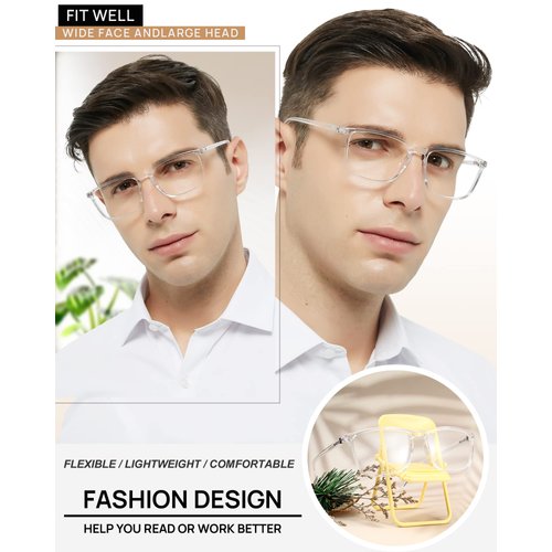 MARE AZZURO Lightweight Reading Glasses Men Designer Readers 1.00 1.25 1.50 1.75 2.00 2.25 2.50 2.75 3.00 3.50 4.00 5.00 6.00 (Clear, 150)