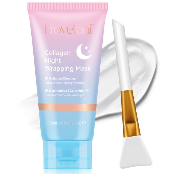 Collagen Night Wrapping Mask, Overnight Sleeping Mask for Elasticity & Hydration with Collagen, Peel Off Hydrolyzed Collagen Mask Reduce Sagging & Dullness 75ml (1PC)