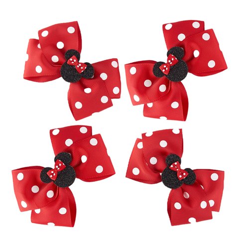 4Pcs Mouse Ears Bow Clips for Girls Women 4Inch Birthday Party Decorations Gift Costume Hair Accessories Polka Dot Red