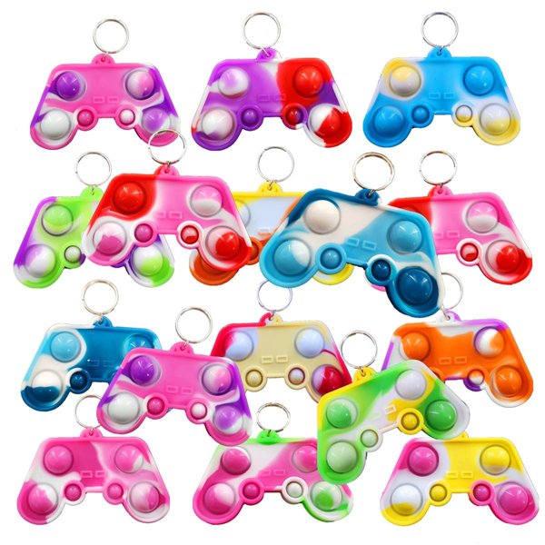 Roaqua 100 Packs Bulk Game Controller Backpack Mini pop Fidget Keychain,Birthday Party Favors,summer Students Bubble Prize for boy and Little Girl,Kids gifts