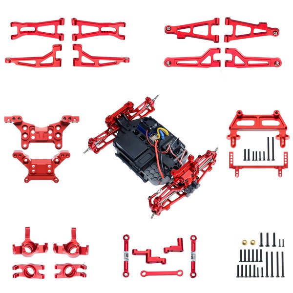 RCMOXETO for Hyper Go H16BM Upgrade Parts Front Rear Shock Mounts Tower and Body Pillars Aluminum Upgrade Set for MJX Hyper Go H16GT H16DR 16207-16210 Jetwood 1/16 Scale Upgrade Parts Red 21PCS