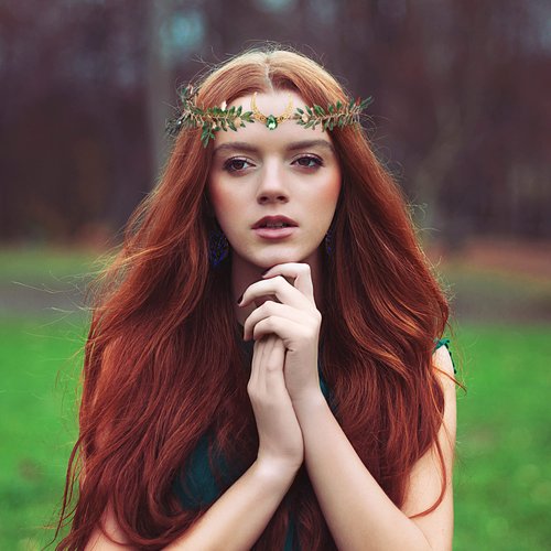 MOSTORY Handmade Fairy FLower Crown Moon Elf Headband Woodland Leaf Circlet Elven Forest Headpiece for Wedding for Women Girls Cosplay Bridal Renaissance Fair Party Proms Gold Green