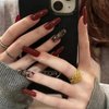 RikView Long Press on Nails Red Acrylic Nails Coffin Fake Nails with Fall Design Full Cover Nails 24 PCS/Set