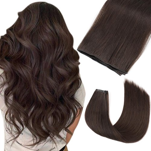 ABH AMAZINGBEAUTY HAIR Genius Weft Hair Extensions Human Hair Sew in Hair Extensions Real Human Hair Weft Extensions Straight Sew in Human Hair Extensions 60G, Darkest Brown #2, 22 Inch