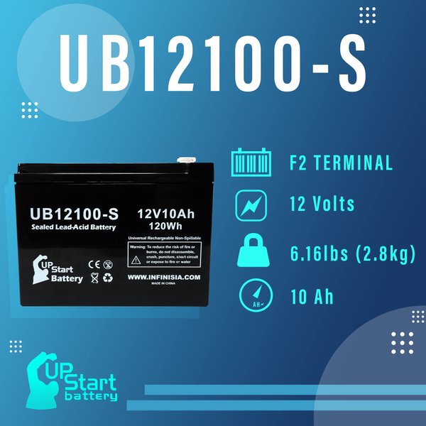Replacement for eZip eZip 400 Battery - Replacement UB12100-S Universal Sealed Lead Acid Battery (12V, 10Ah, 10000mAh, F2 Terminal, AGM, SLA)
