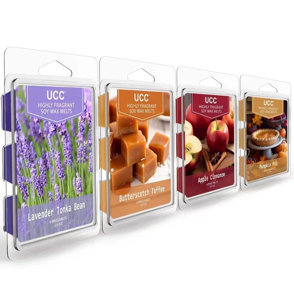 UCC Plant Based All Natural Wax Melts, Highly Scented Essential Oils Fragrances, Long Lasting Premium Soy Scented Melts Cubes, Wax Melts Tarts, Colored Wax Melt - 4 Pack