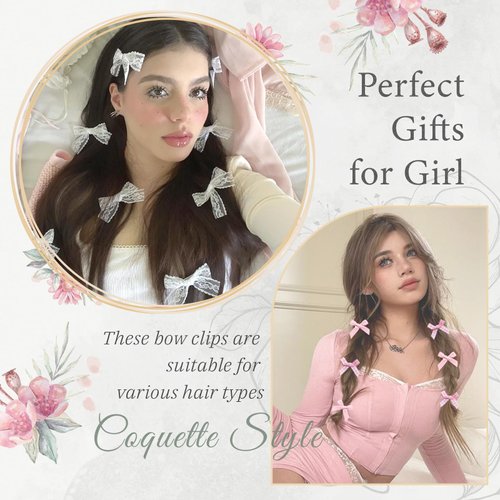 YAEISM Pink Bow Clips 12PCS Coquette Bows Hair Ribbon Floral Bow Hair Clips Lace Hair Bows Plaid Mini Bow for Hair Girls Cute Y2k Hair Barrettes