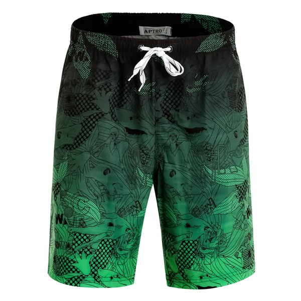 APTRO Men's Swim Trunks Quick Dry Bathing Suit 9" Big & Tall Palm Swimsuit HWP023 Green L