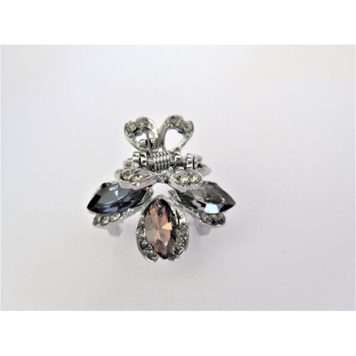 Generic Small mini silver metal blue purple gray flower crystal hair claw clip (Primary color: Gray)