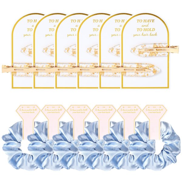 12 PCS Bridesmaid Proposal Gifts Bridesmaid Hair Clips Bridesmaid Scrunchies Bridal Shower Gifts Silk Satin Soft Blue Hair Accessories Bridesmaid Wedding Favor Women Girls
