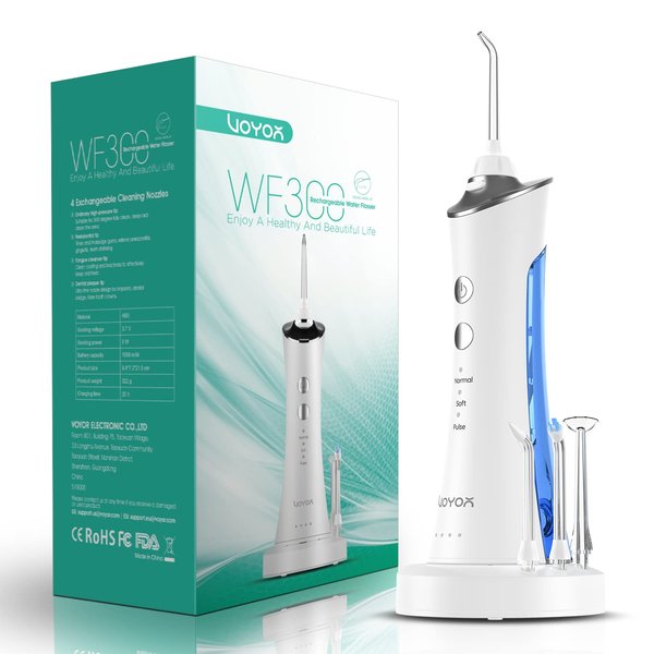 VOYOR Water Dental Flosser for Teeth, Portable and Rechargeable Oral Irrigator with 4 Flossing Tips & IPX7 Waterproof Teeth Cleaner Picks for Home Travel WF300, Blue