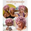 Satin Bonnet Silk Bonnet for Sleeping Silk Sleep Cap Double Layer Hair Bonnet with Elastic Tie Band for Curly Hair Night Cap (Bean Paste + Pink)