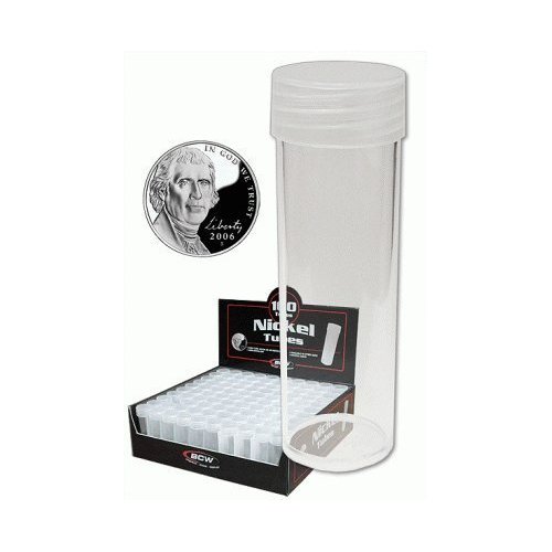 BCW Coin Tubes for US Nickels - 5ct | Durable Plastic Tube Coin Holders | Coin Collecting Supplies | Nickel Coin Tubes | Coin Storage Tubes with Airtight Lids