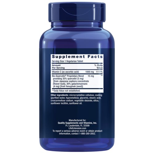 Life Extension Vitamin C & Bio-Quercetin Phytosome – Vitamin C Plus Ultra-Absorbable Quercetin for Immune Support – Gluten-Free, Non-GMO, Vegetarian – 250 Vegetarian Tablets