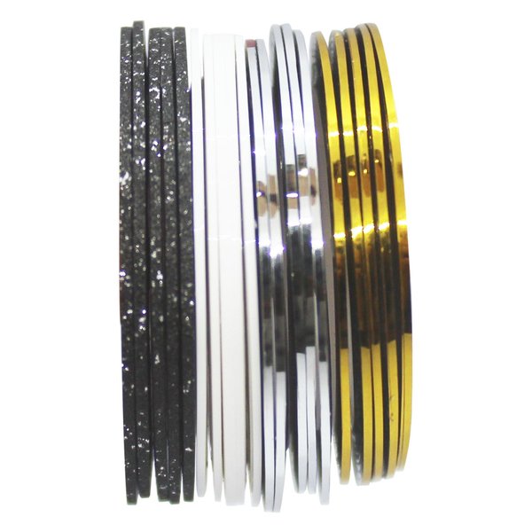 20 Pcs Nail Art Striping Tape Line Glitter Gold Silver Black White Nail Art Decoration Sticker Strips Nail Striping Tape Line for Nails Decorations DIY Nail Tips