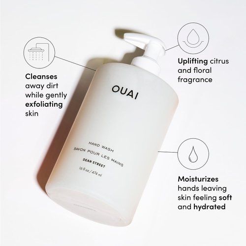 OUAI Hand Wash - Liquid Hand Soap with Jojoba, Avocado, & Rose Hip Oil for Replenished Skin - Gentle Exfoliating Bathroom + Kitchen Hand Soap (16 Fl Oz)
