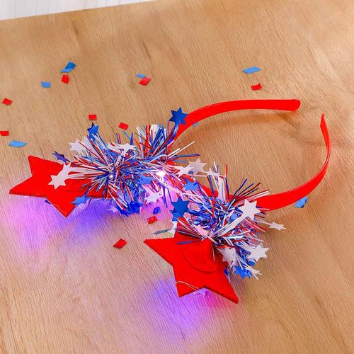 Sinalty 4th of July Light up Independence Day headbands LED Patriotic Party Hair Band White Blue Red Hair Accessories National Memorial Day Party Favors for Women and Girls